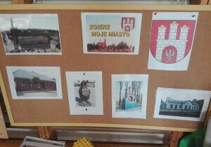 Zdjęcie tablicy korkowej ze zdjęciami miasta Zgierza.