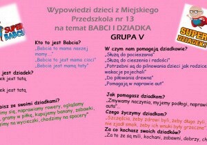 Zdjęcie wypowiedzi dzieci na temat święta Babci i Dziadka.