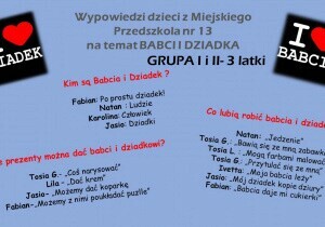 Zdjęcie wypowiedzi dzieci na temat święta Babci i Dziadka.