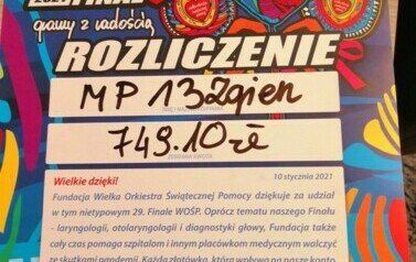 Zdjęcie rozliczenia. Przedszkole zebrało 749 złotych 10 groszy.