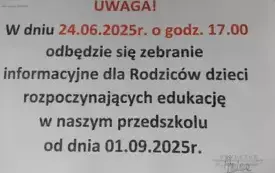 informacja o zebraniu organizacyjnym z rodzicami