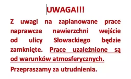 Uwaga prace naprawcze
