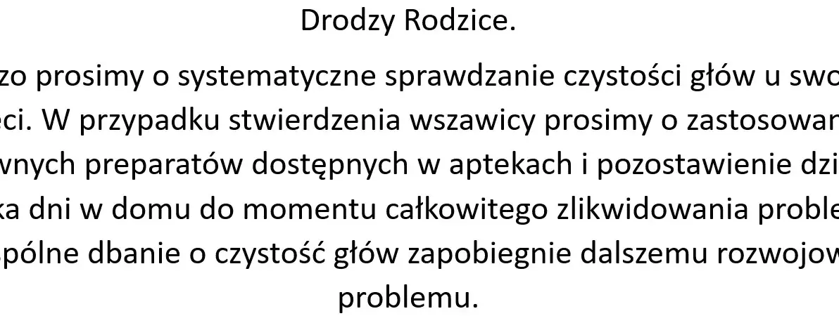 Informacja o wszawicy w przedszkolu.